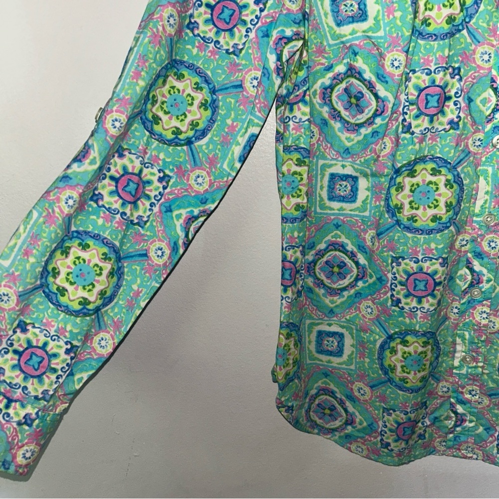 Talbots Green and Blue Casual Button Down Shirt - Picture 3 of 5